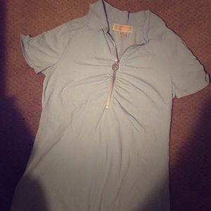 Michael kors baby blue zip front top
